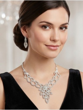 Adjustable Rhinestone Necklace And Earring Set